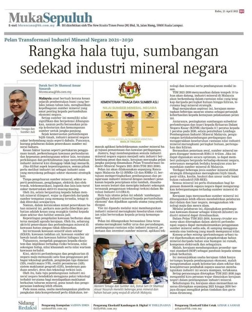 Rangka hala tuju, sumbangan sedekad industri mineral negara