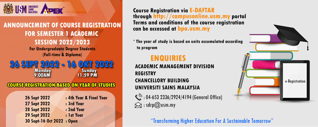 ANNOUNCEMENT OF COURSE REGISTRATION FOR SEMESTER 1 ACEDEMIC SESSION 2022/2023